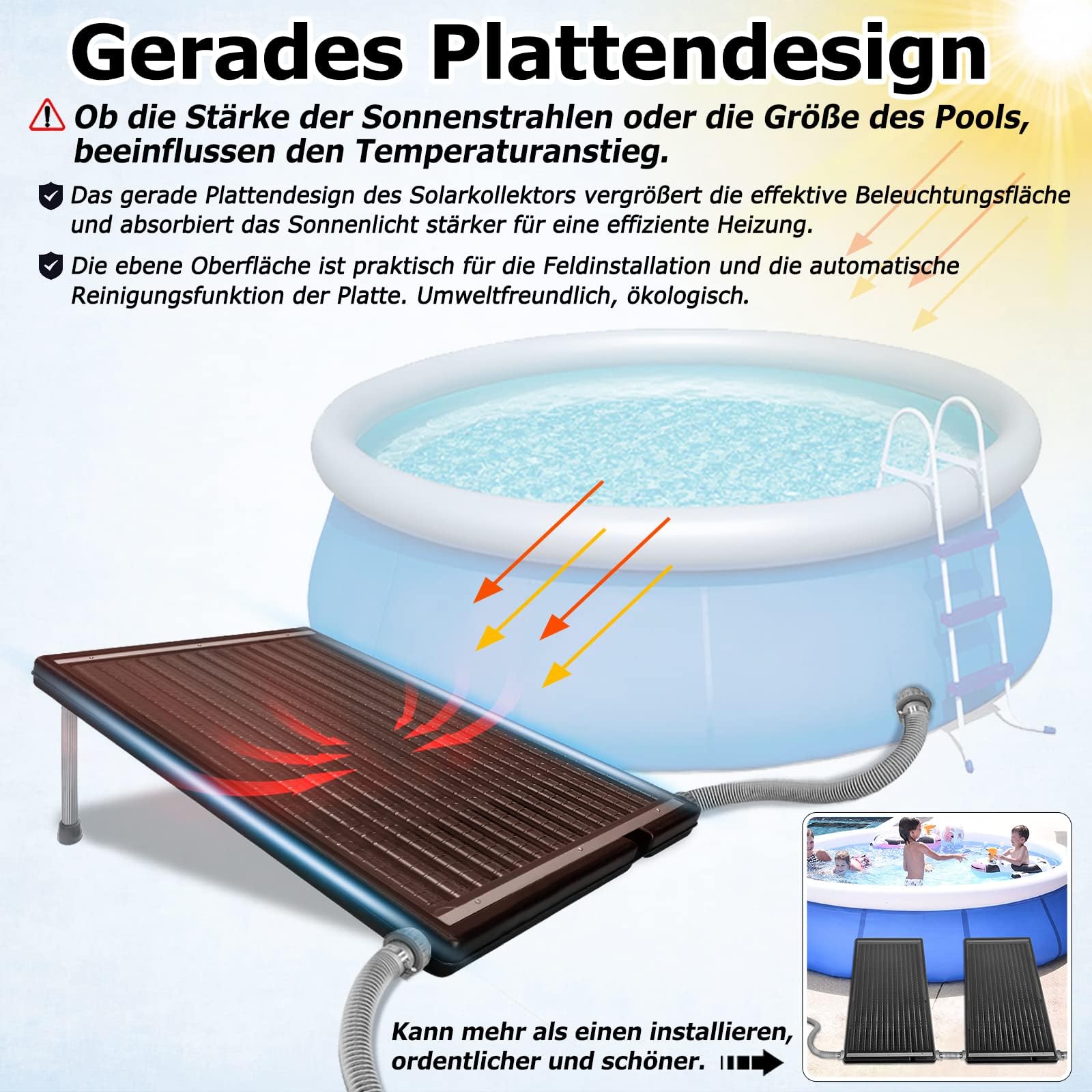 ACXIN Solarne ogrzewanie basenu, kolektor solarny 66 x 111,5 cm, ogrzewanie basenowe do ogrodu, kolektory słoneczne, ogrzewanie basenu i prysznica