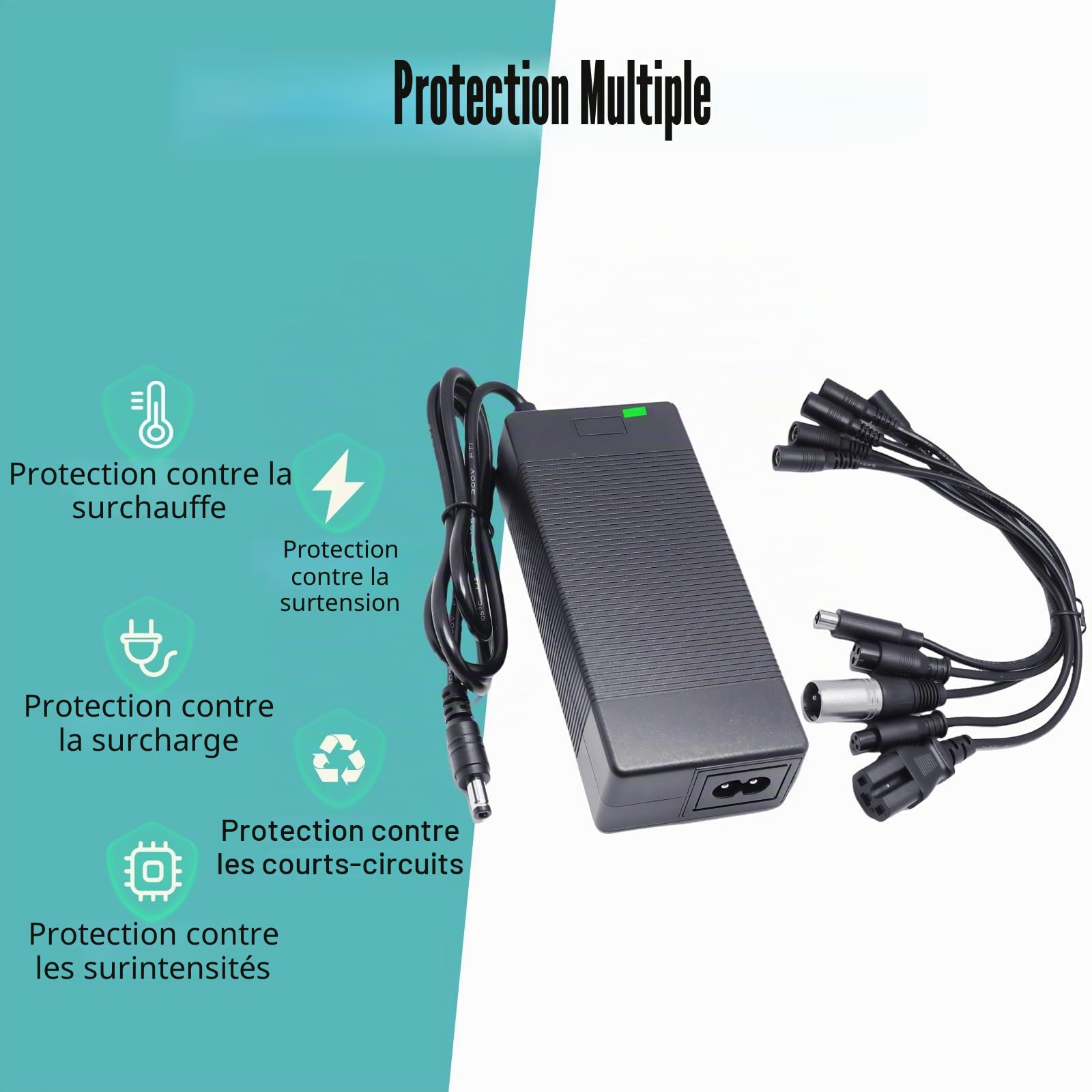Chargeur de rechange universel 42 V 2 A / 1,5 A (5 prises) pour batterie au lithium 36 V ebike Gotrax Hiboy Hover1 Jetson Segway Ninebot Swagtron Sisigad