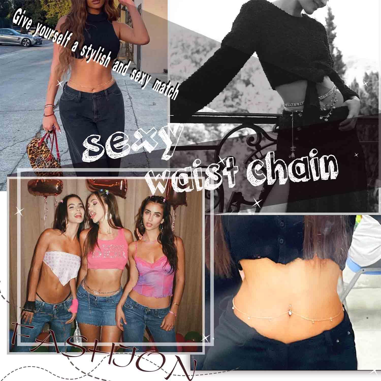 Rhinestone Waist Body Chain Unique Belly Button Ring Beads Chain Cz Crystal Navel Ring Danging Belly Chain Beach Sexy Bikini Body Chain Body Piercing Jewelry for Women - Image 7