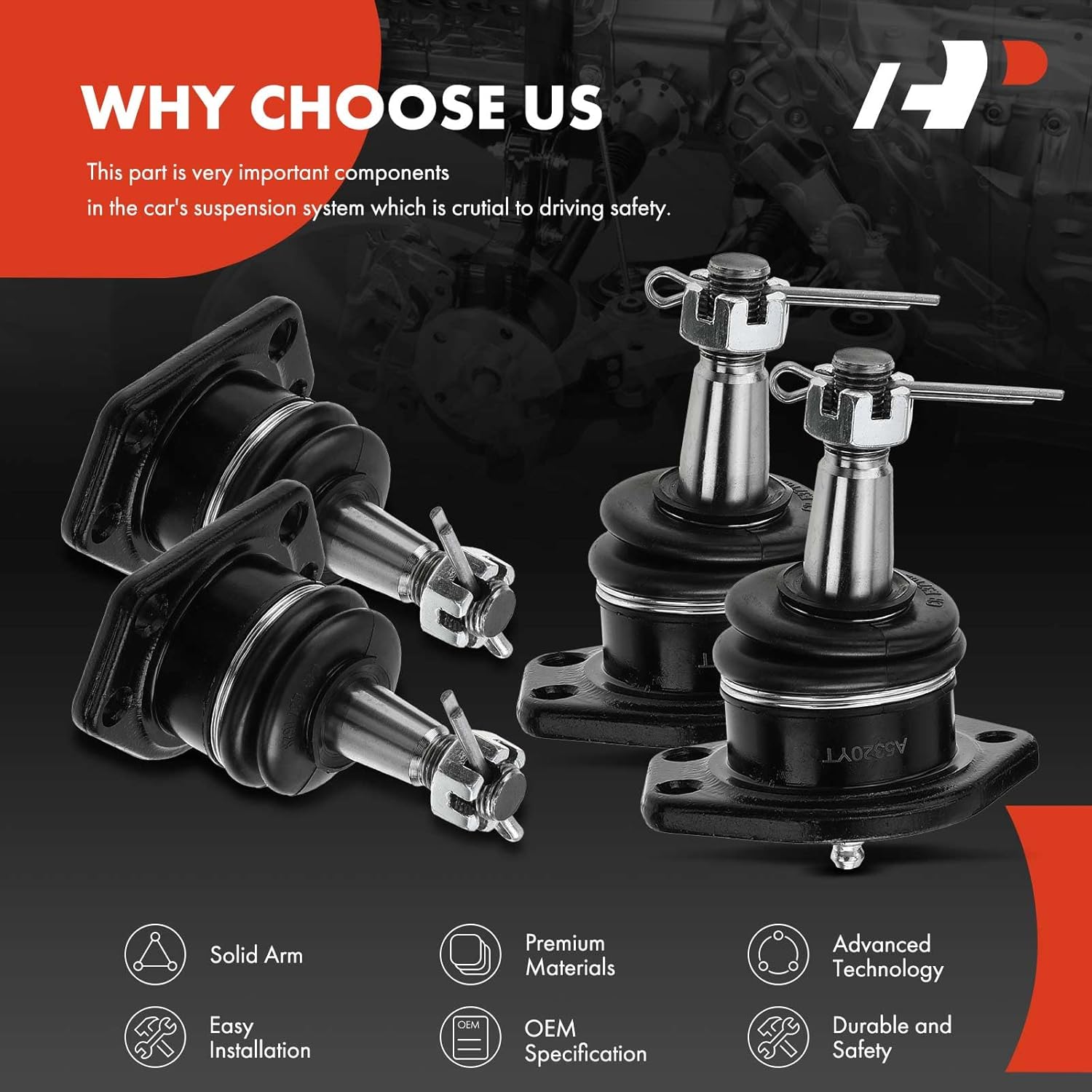 A-Premium Set of 4, Front Upper & Lower Ball Joints Kit, Compatible with Chevrolet Blazer S10 (Blazer) & GMC S15 Jimmy Sonoma Syclone Typhoon & Isuzu Hombre & Oldsmobile Bravada, 1984-2005, 4WD Only