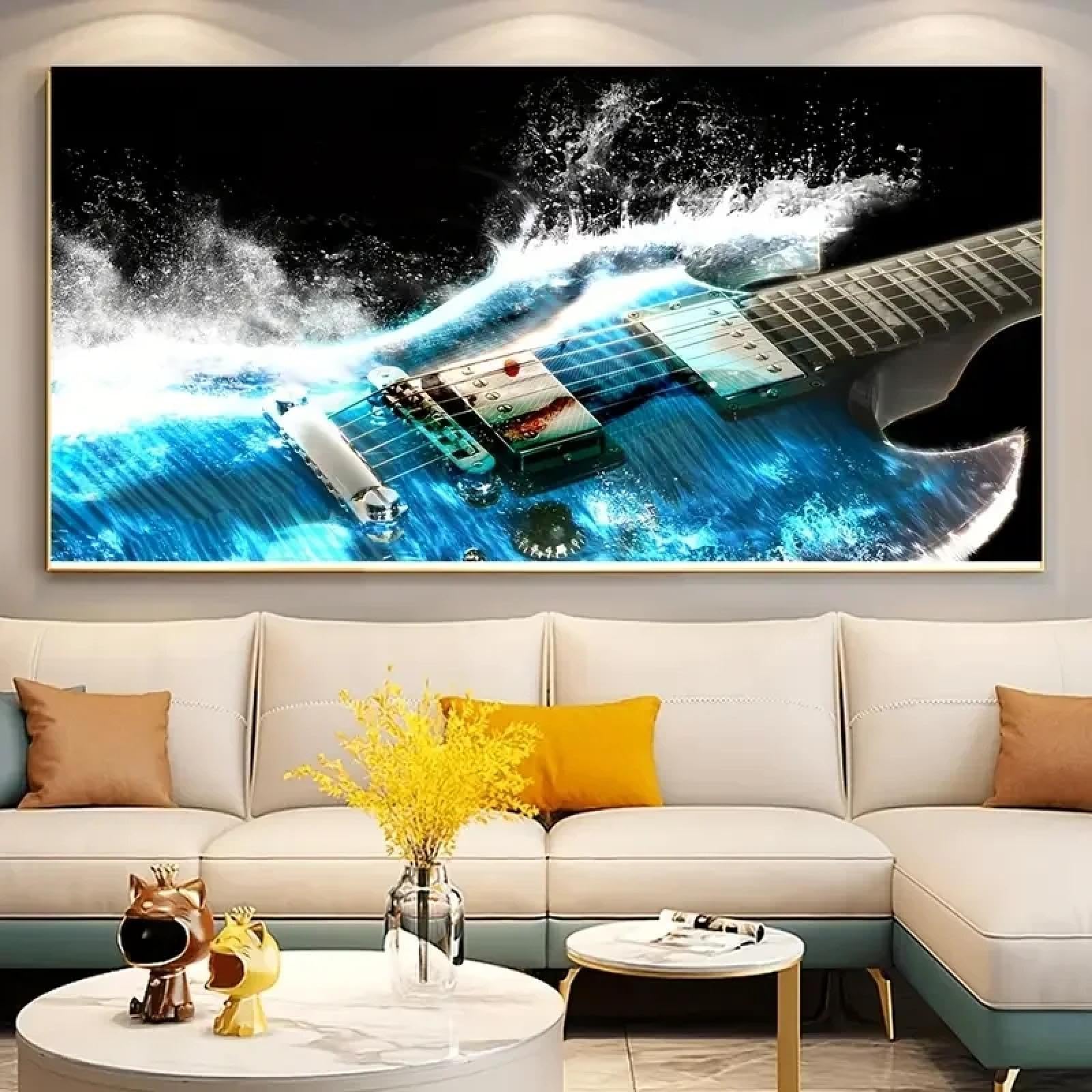 BMGKYAGL Stampa su tela a tema musicale Poster Strumento musicale Chitarra Dipinto su tela Arte murale Opera d'arte Parete 90x180cm Senza cornice