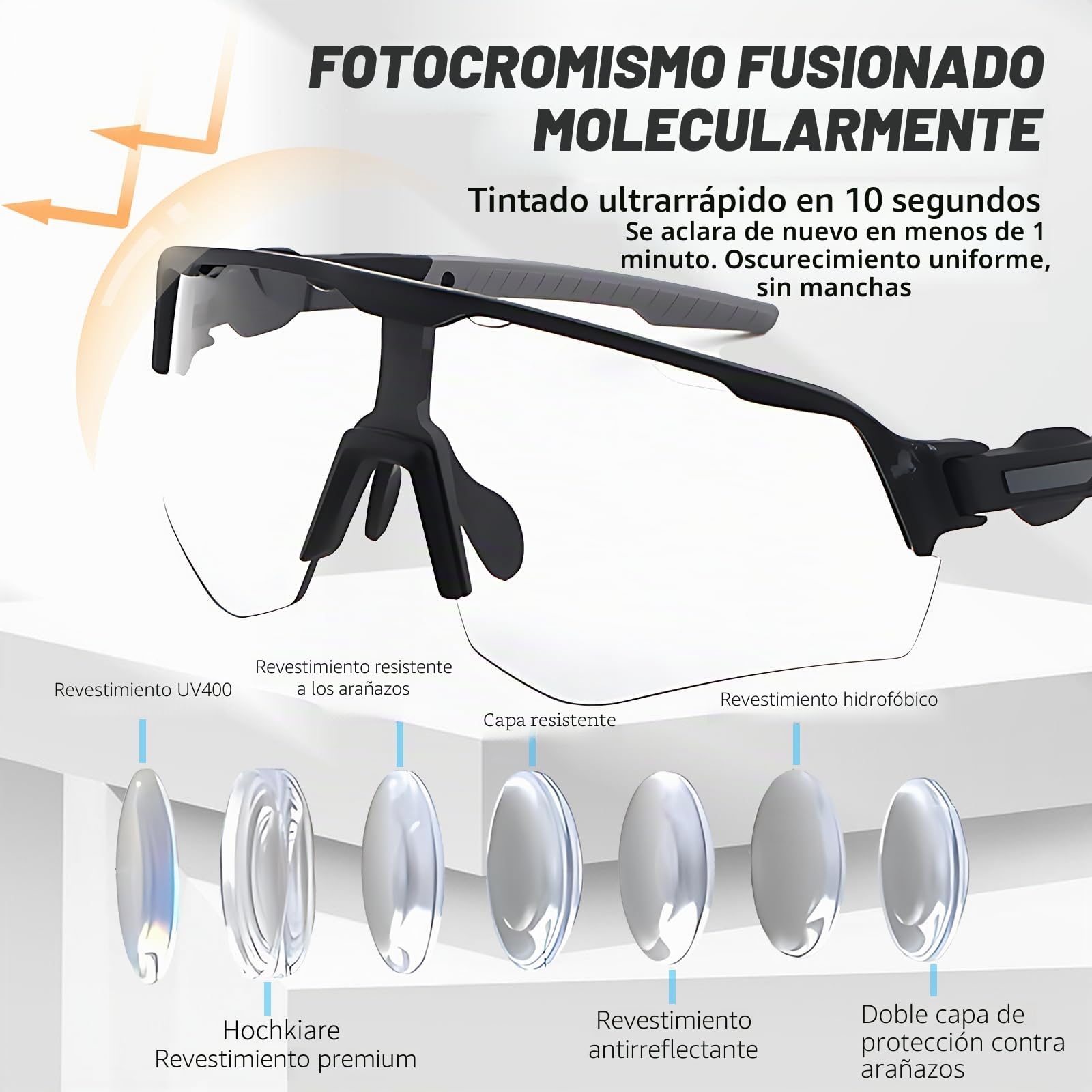 Gafas de ciclismo fotocromáticas con tintado automático, gafas de ciclismo para hombre, protección fotocromática UV400, gafas deportivas fotocromáticas para bicicleta de carretera, MTB, correr
