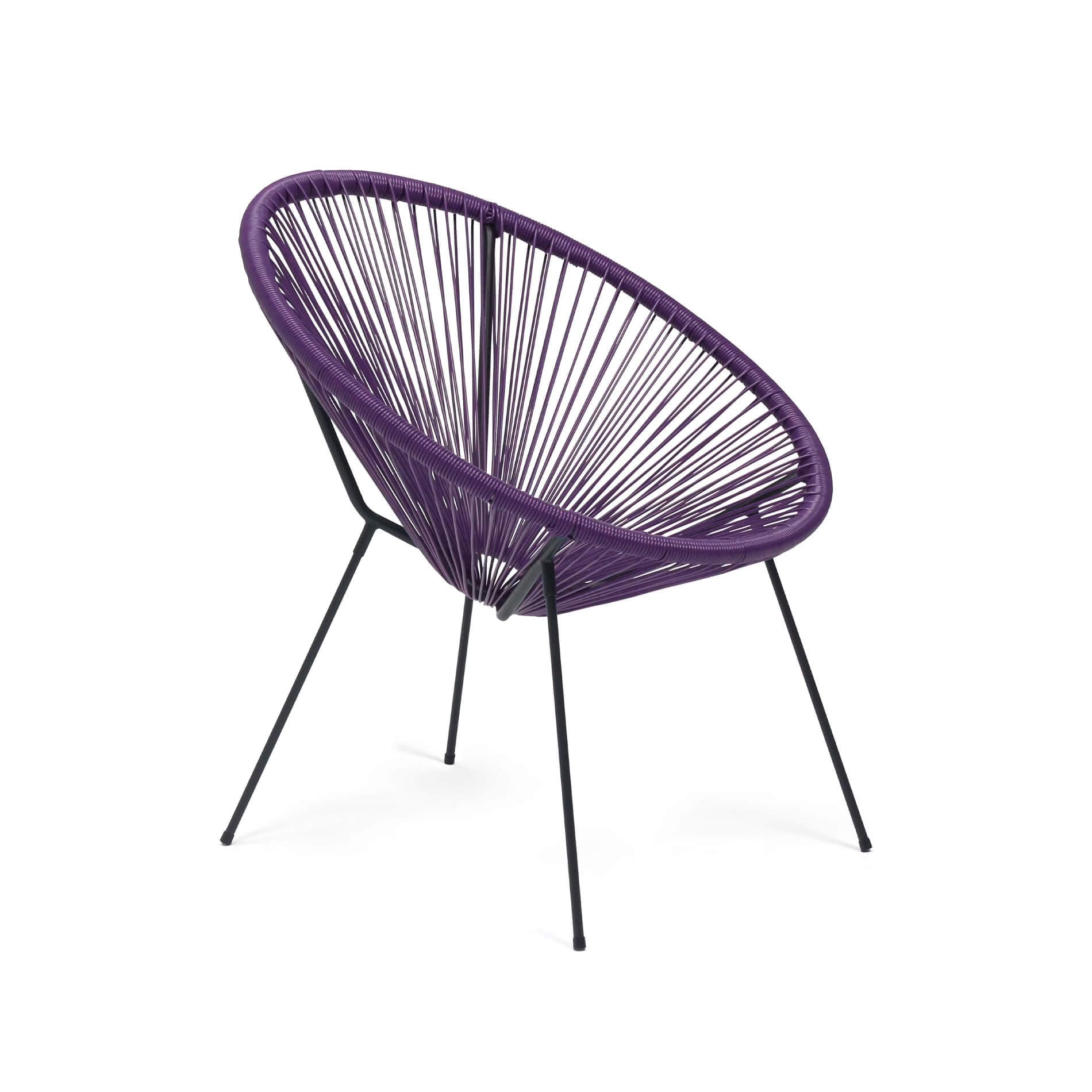 Rebecca Mobili Fauteuil Rond d’Extérieur, Chaise Ovale, Violet Noir, Acier PE, Style Vintage, Assise Effet Corde, pour Jardin Patio - Dimensions HxLxP : 80 x 70 x 76 cm - Art. RE7160