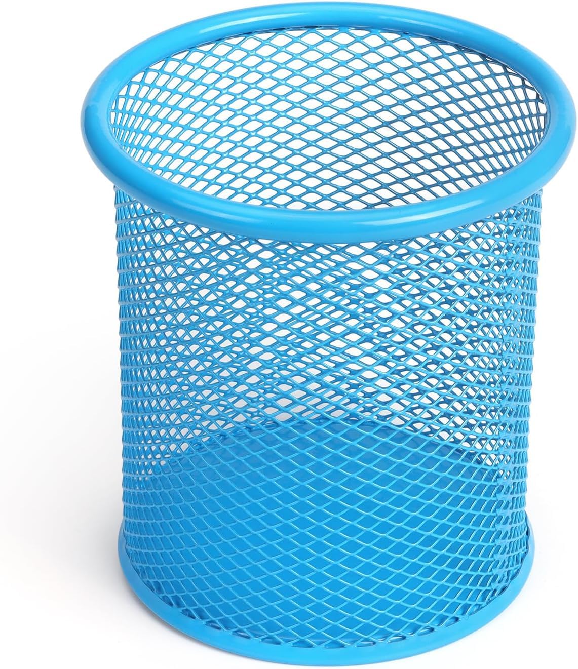 BOLDNYOUNG Metal Mesh Pen Stand for Office & Home Desk | Black Stationery Holder Organizer for Pens, Pencils, Markers, Makeup Brushes | Durable Round Wire Mesh Pen Stand (Pack of 1) (Blue)