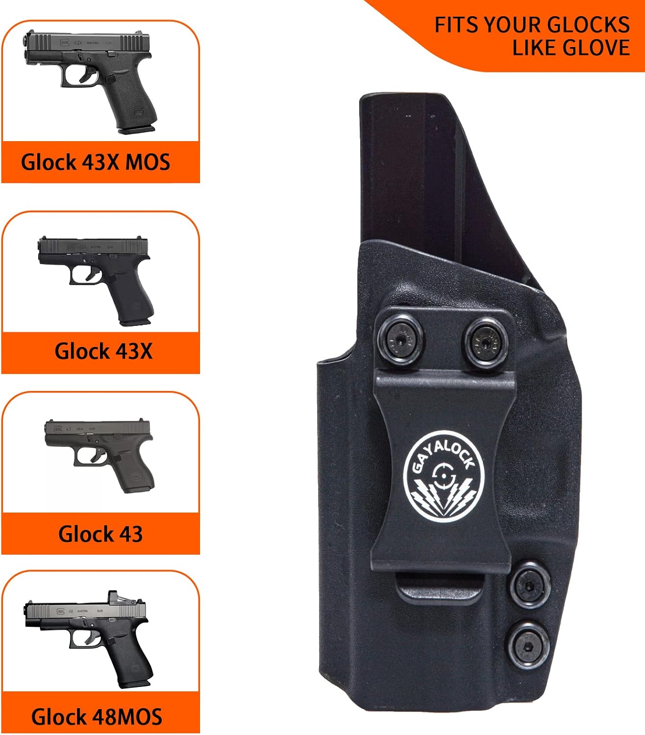 IWB KYDEX Holster Fit: Glock 43X MOS /43X & Glock 43X Pistol| Inside Waistband | Adjustable Cant | KYDEX Made