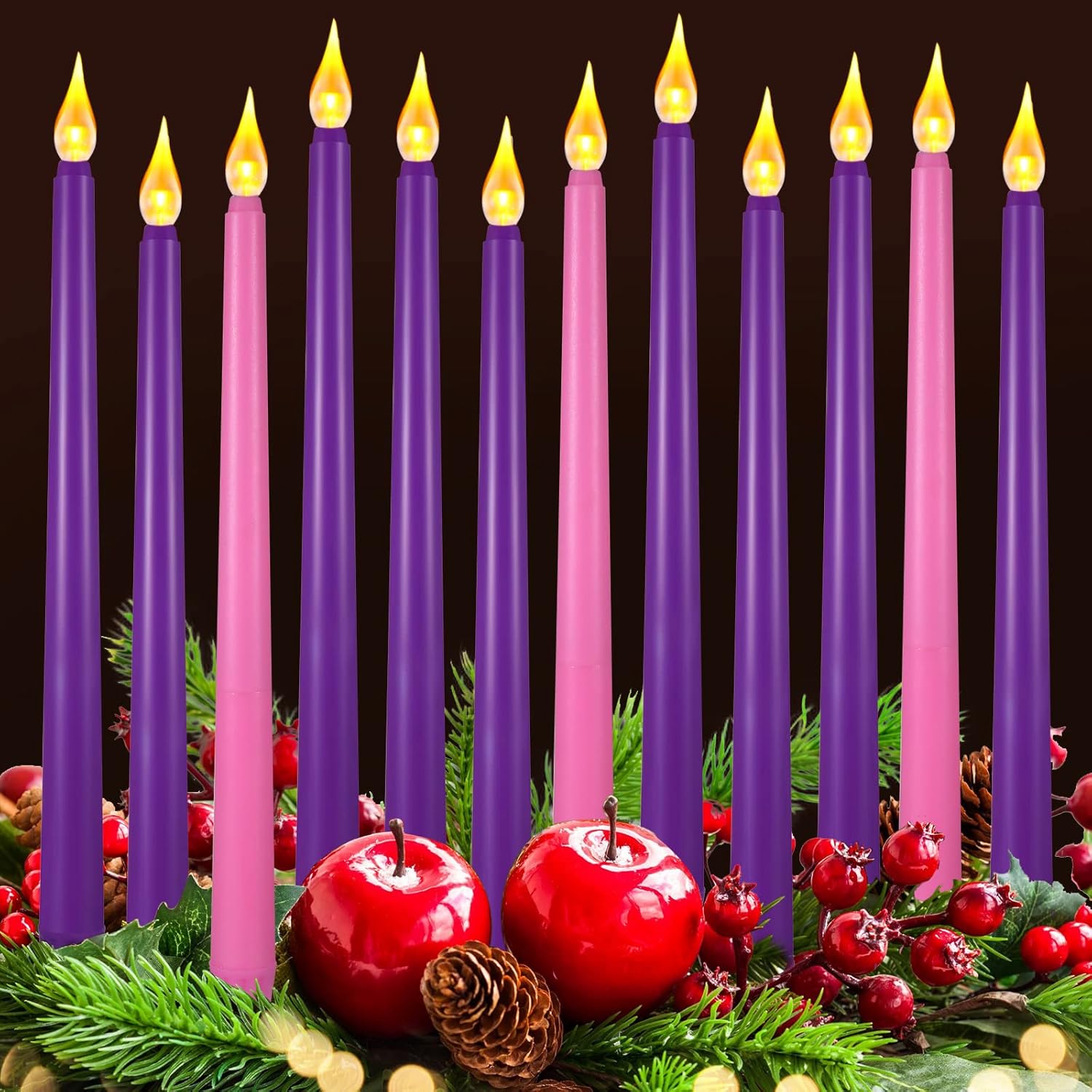 12 Pieces Led Taper Candles Set Flameless Advent Candle Soft Warm