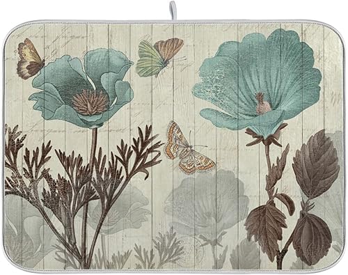 senya Tapete de secado de platos súper absorbente, microfibra de secado rápido, 24 x 18 pulgadas, almohadilla de cocina, diseño floral retro de