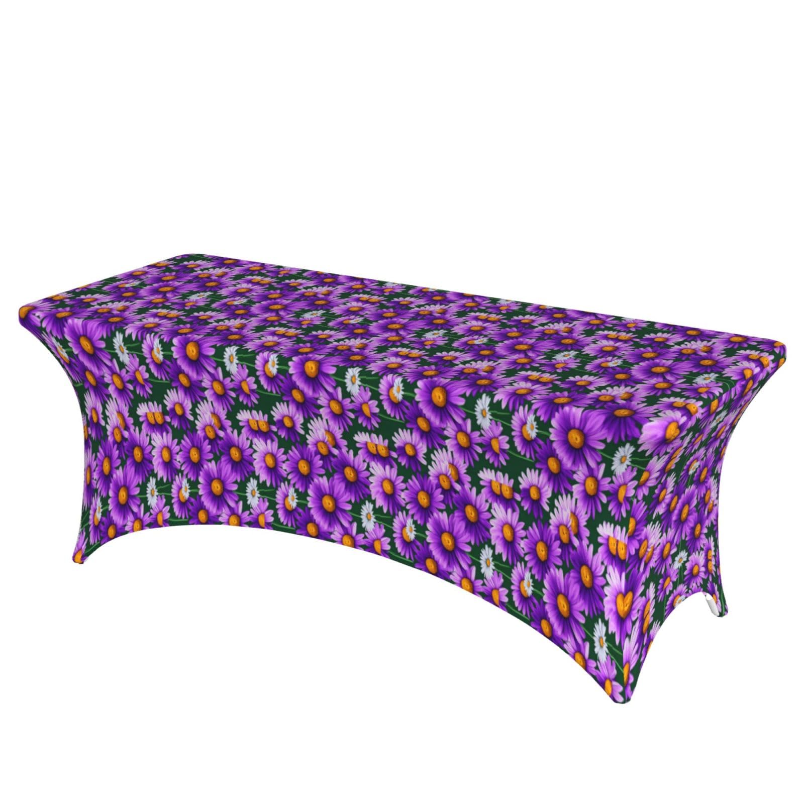 AYYQWE Purple Daisy Print Elastic Rectangular Tablecloth For Banquet Outdoor Picnics Office Table Cover