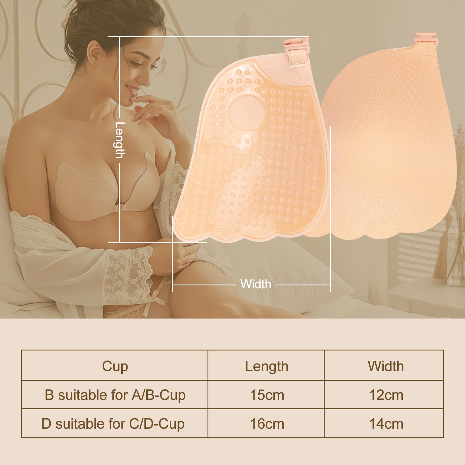 Sujetador Adhesivo Push Up, 2 Piezas Sujetador Invisible Reutilizables con Nipple Cover Sujetador Sin Tirantes Espalda para Mujer