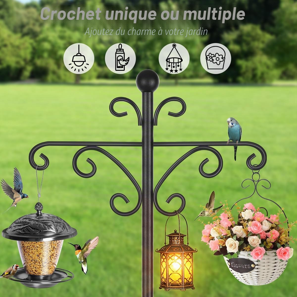 Support de suspension pour mangeoire à oiseaux 196 cm noir