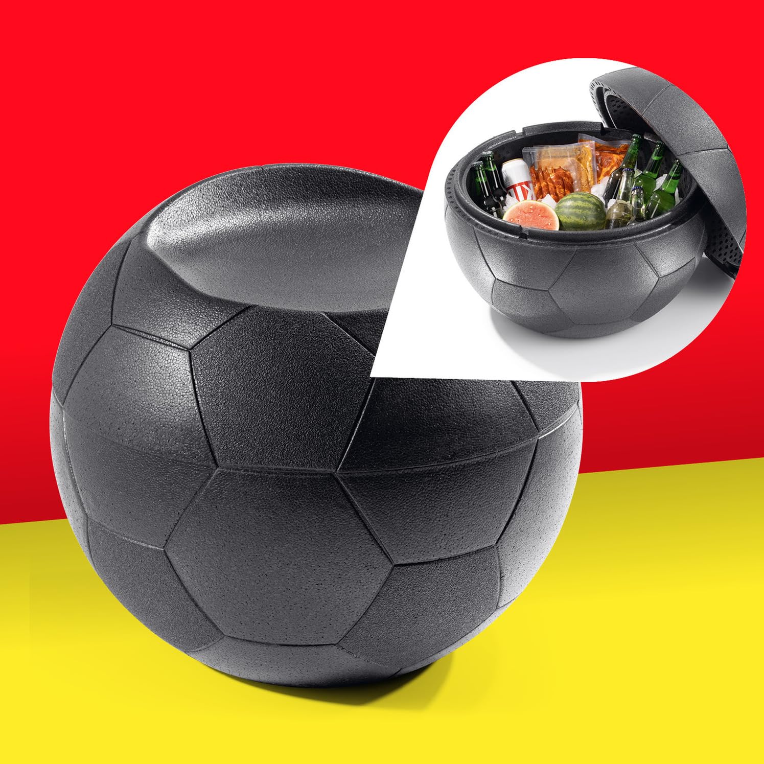 LUMALAND Fußball-Kühlbox mit Sitzfunktion 41 Liter für mehr als einen Bierkasteninhalt, Kühlbox Fußball für in- & Outdoor – ideal für Garten, Balkon, Camping