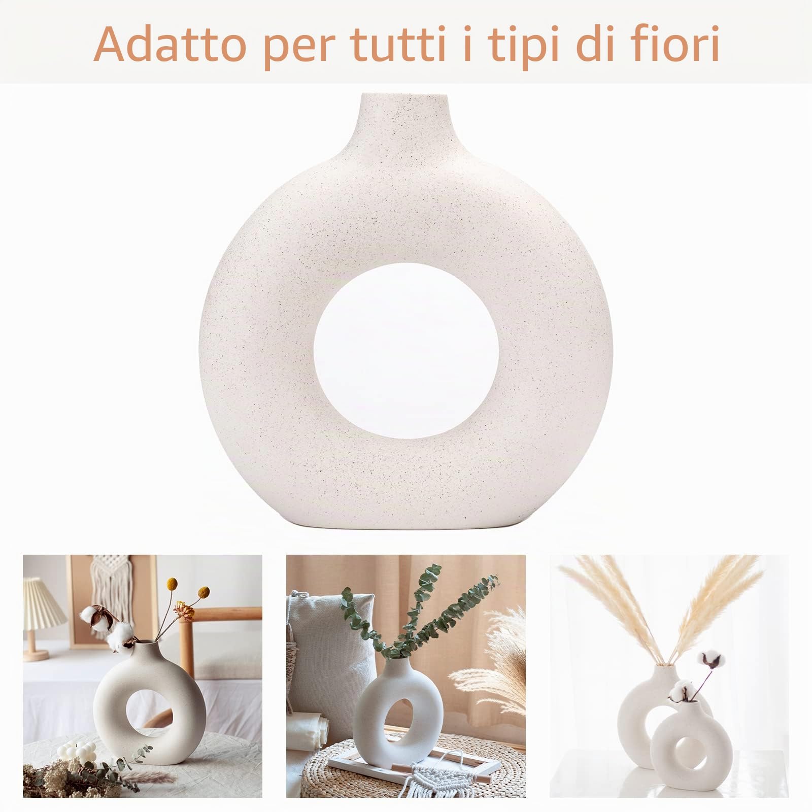 Vasi per Erba della Pampa, Vaso Creativo Decorazioni per la Casa Moderne, Vaso Fatto a Mano in Ceramica Bianca Fiori Secchi Ornamenti Artigianali per la Decorazione della Casa dell'Ufficio(M, Beige)