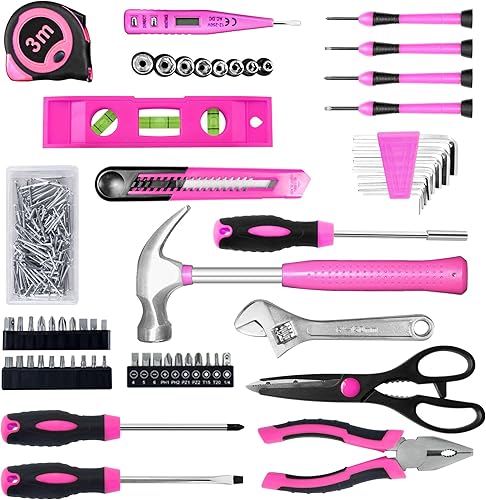 Miniatura 2 de SOLUDE Juego de herramientas rosadas, kit de herramientas para el hogar de 206 piezas para mujeres, niñas, damas, kits de herramientas básicas para