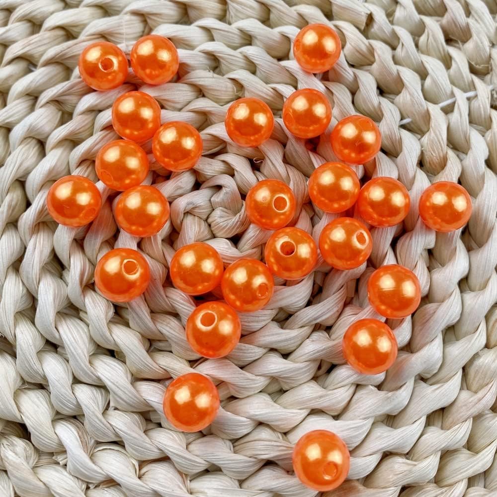 200pcs Pearl Beads 10mm Pearl Craft Beads Smooth Round Loose Pearls with Holes for Bracelet Necklace Earring Jewelry Making Sewing Crafts Home Decoration Vase Filler (Dark Orange) - Image 5