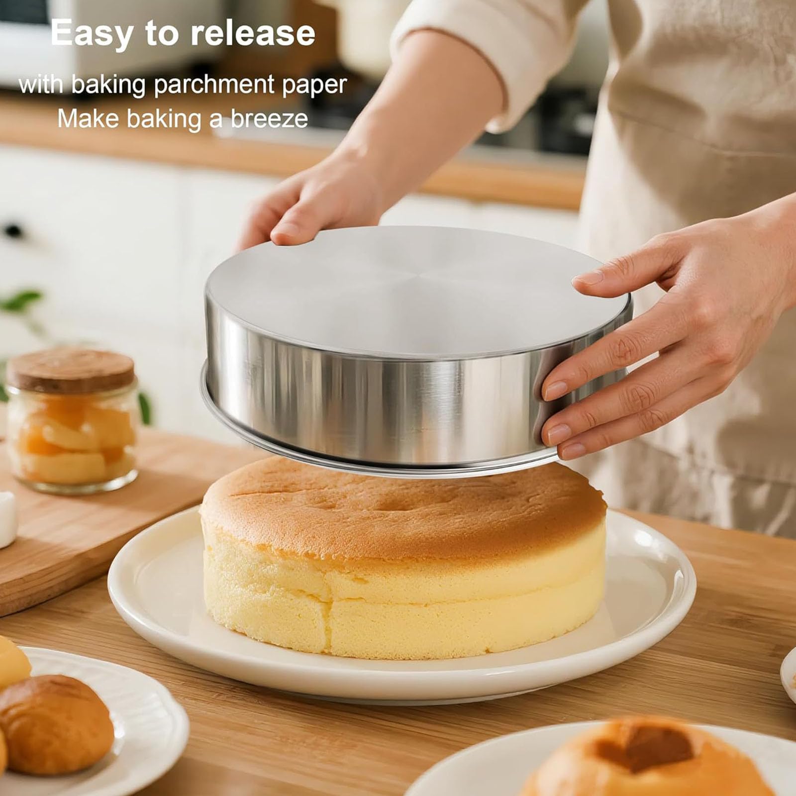 Lot de 3 moules à gâteau en acier inoxydable de 20,3 cm - Qualité commerciale - Avec 100 feuilles de parchemin prédécoupées pour un démoulage facile - Moule à pâtisserie antirouille pratique