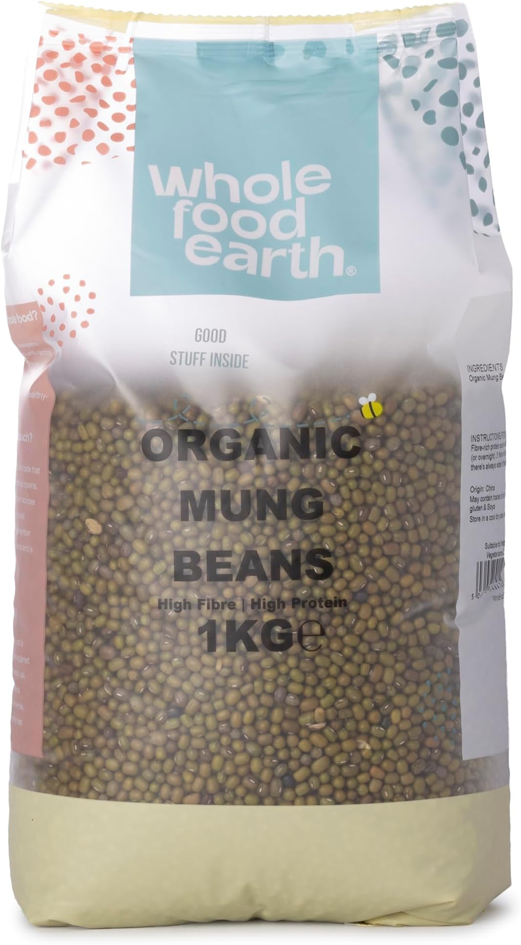 Wholefood Earth Organic Mung Beans 1kg GMO Free | Vegan | High Fibre | High Protein | Certified Organic
