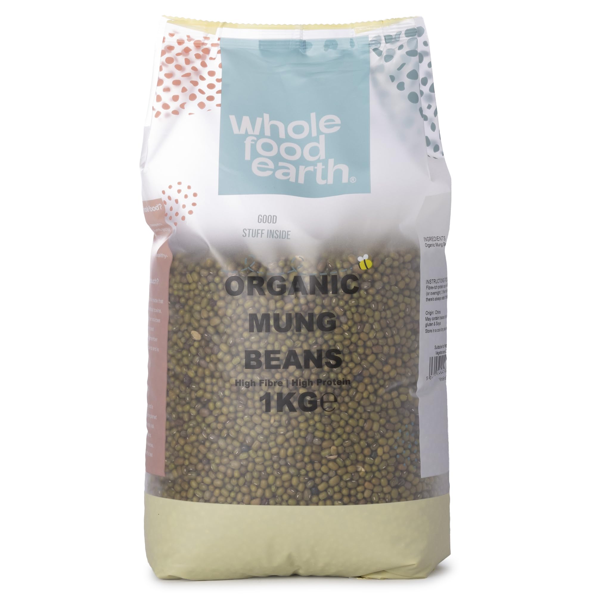 Wholefood Earth Organic Mung Beans 1kg GMO Free | Vegan | High Fibre | High Protein | Certified Organic