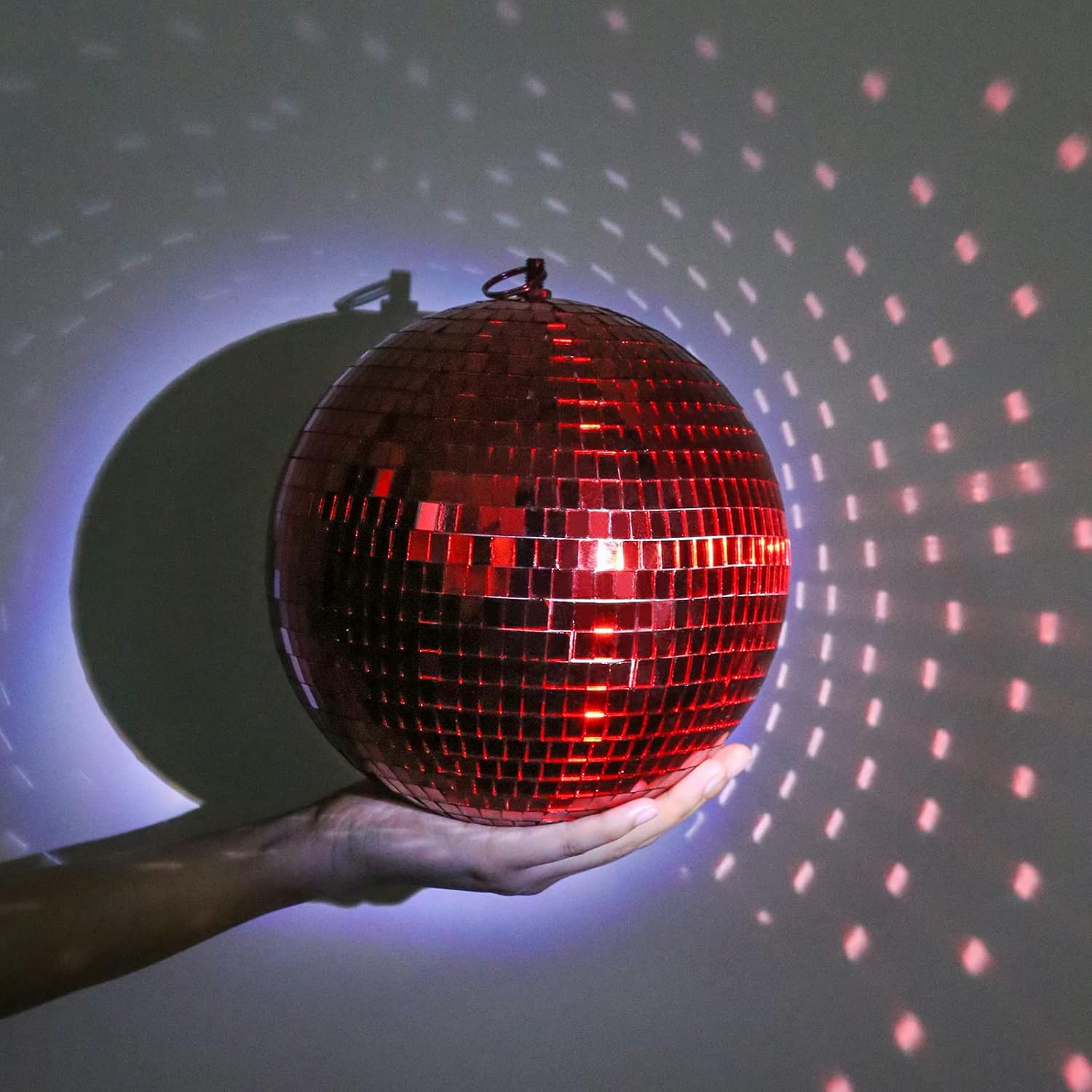8 Inch Mirror Ball for Disco DJ Club Party Wedding Home Decor, Muscab Disco Ball with Hanging Ring, Red