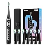 YUNCHI Electric Toothbrush for Adults and Kids, Sonic Rechargeable Toothbrushes with 8 Brush Heads, 1 Travel Case, 90 Days, 2 Min Timer, IPX7 Waterproof, 5 Modes, Type-C, 40000 VPM Motor, Black