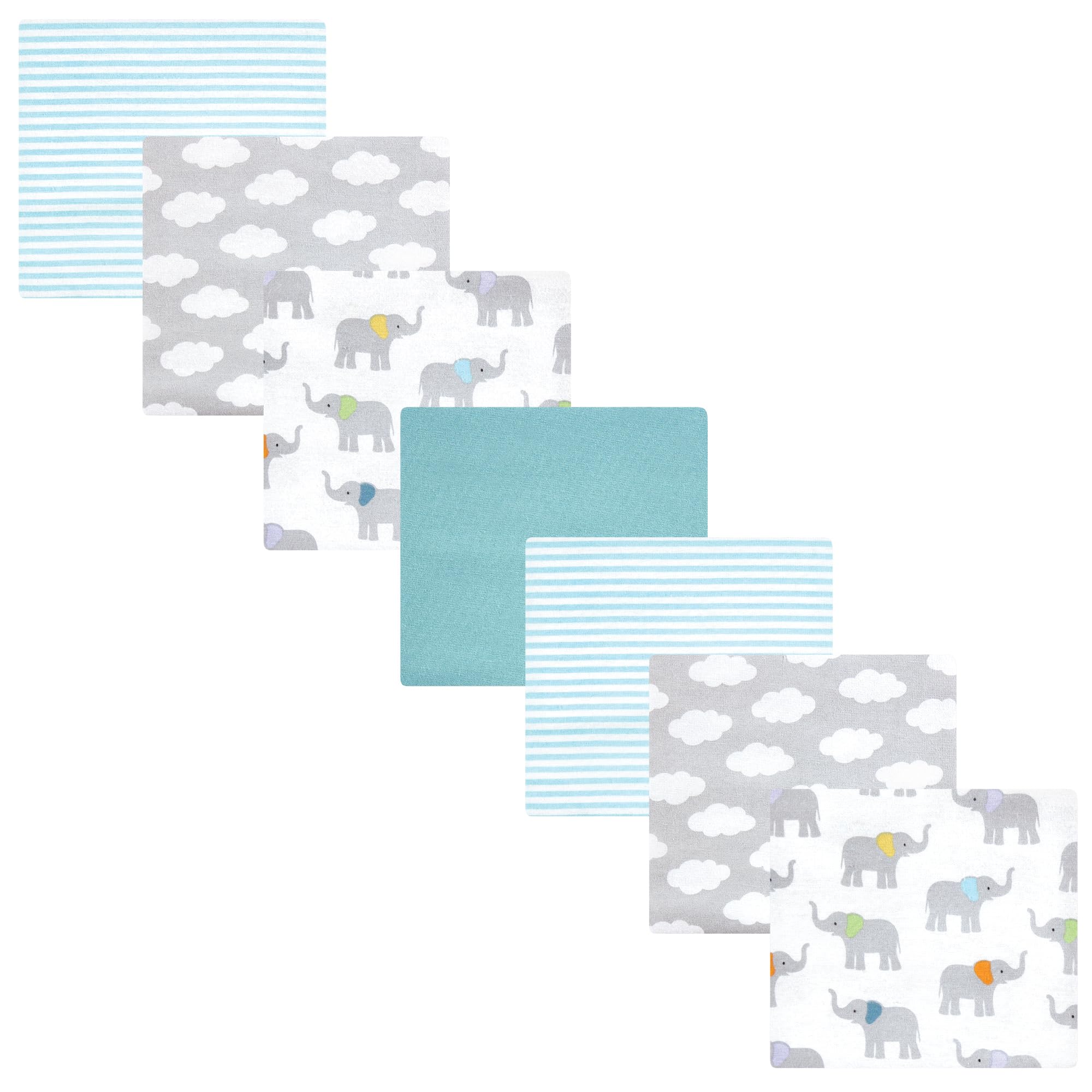 Hudson Baby Unisex Baby Cotton Flannel Receiving Blankets Bundle, Teal Elephant, One Size
