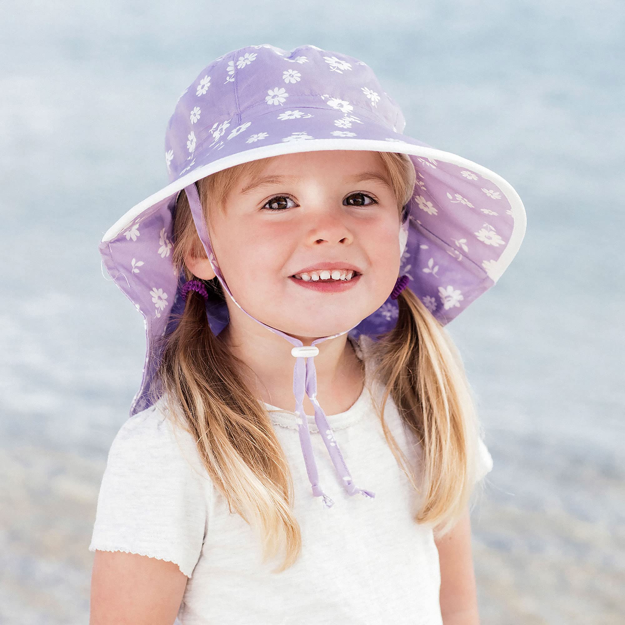 Jan & Jul Summer Swim Sun-Hat for Toddler Kids 100% Cotton (L: 2-5 Years, Purple Daisy)