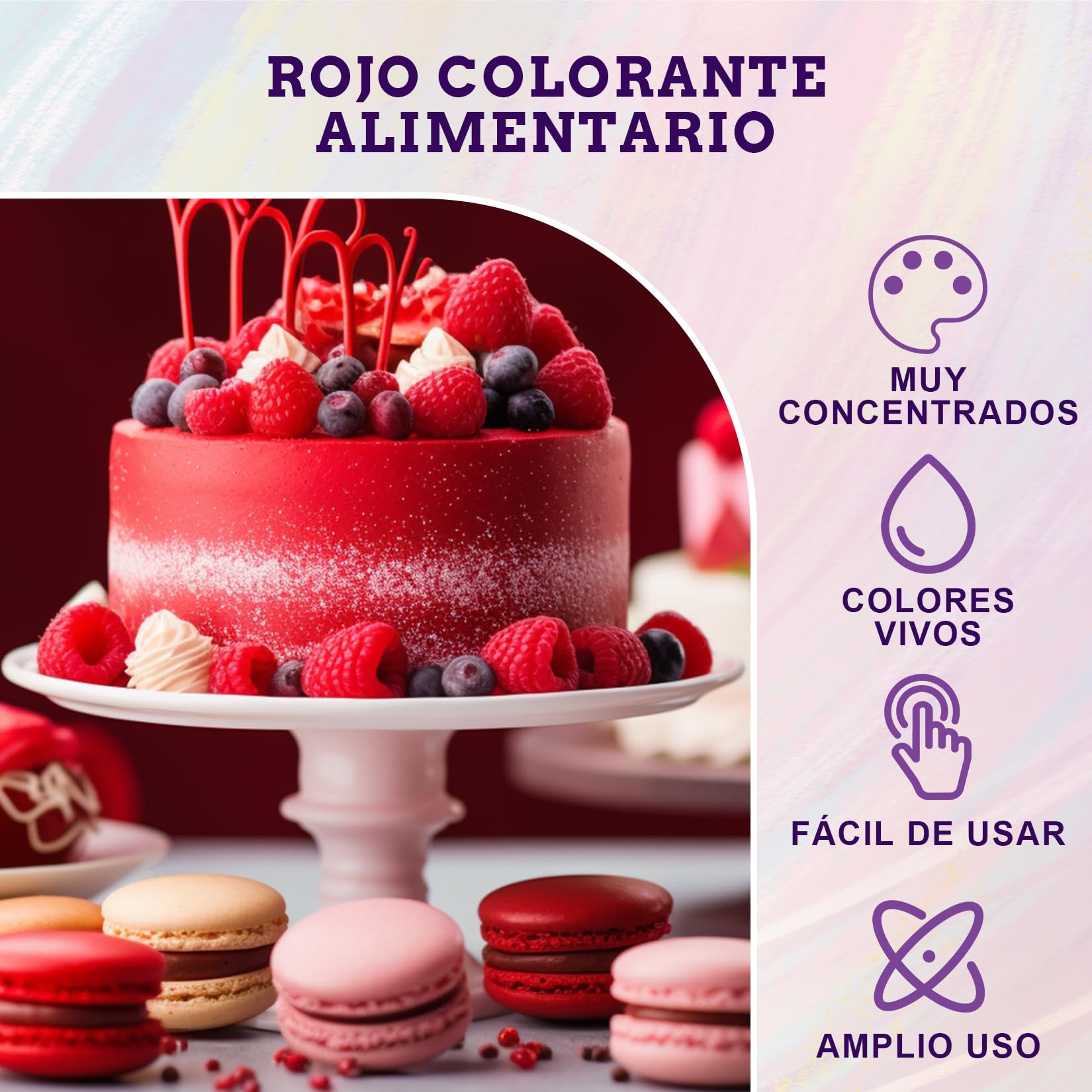 Colorante Alimentario Rojo - 30ml×3 Botellas Colorante Alimentario Alta Concentración Liquid Set para Repostería, Decoración de Tartas, Caramelos, Bebidas, Macarons — view 2