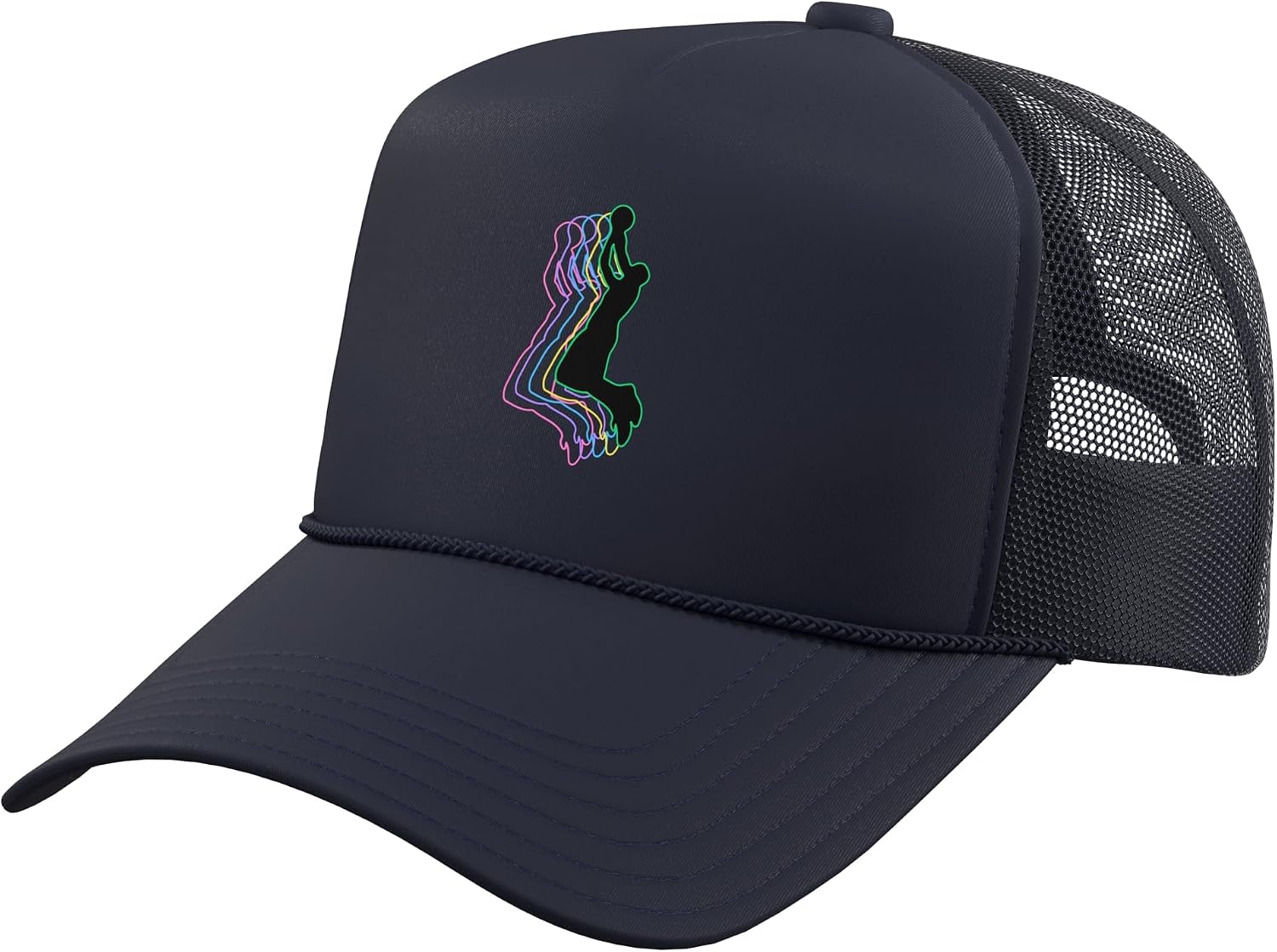 Basketball Slam Dunk Player Outline Retro Aesthetic Design Trucker Hat with Adjustable Mesh Back