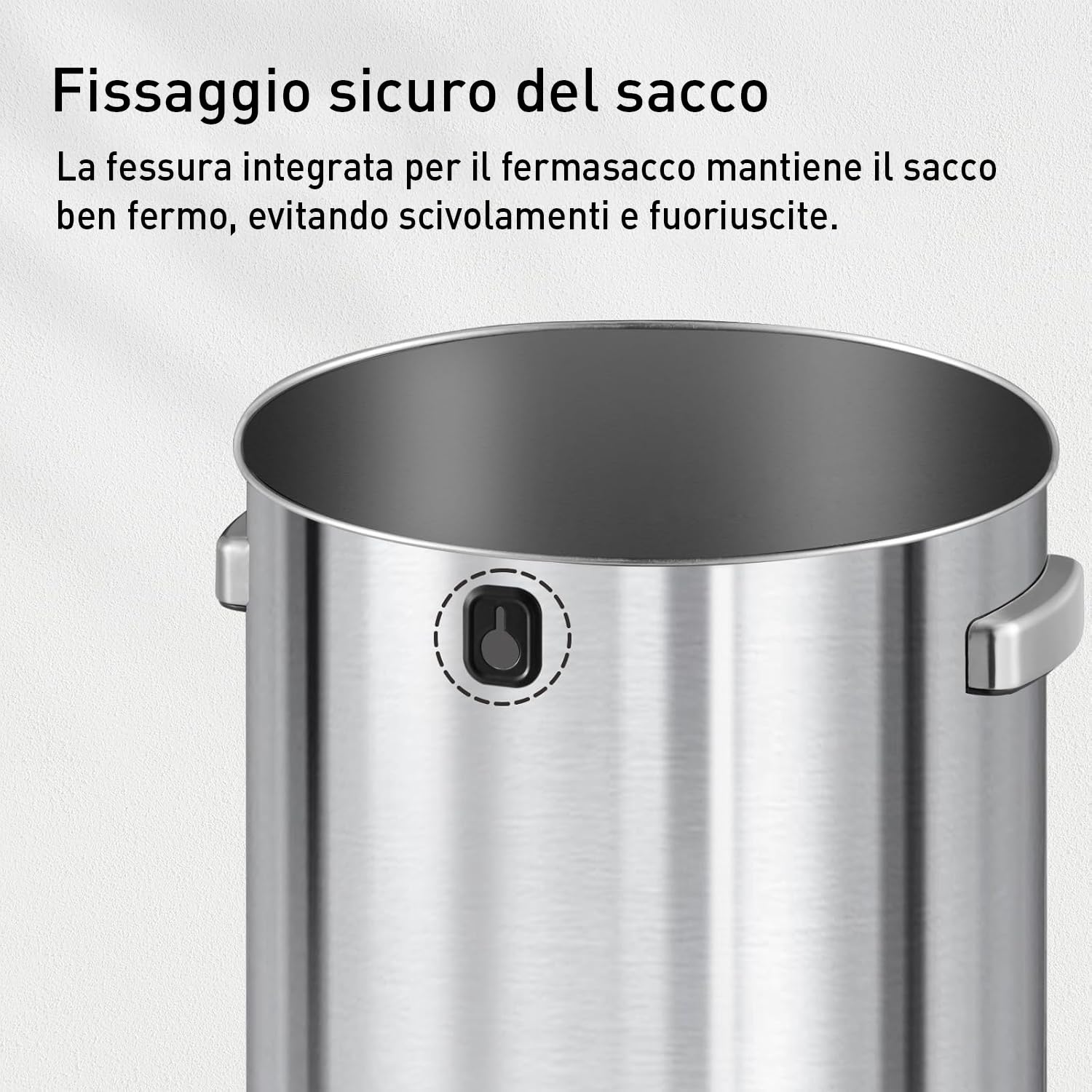 EKO Pattumiera con Coperchio Aperto, Finitura in Acciaio Inox Spazzolato, 90 Litri