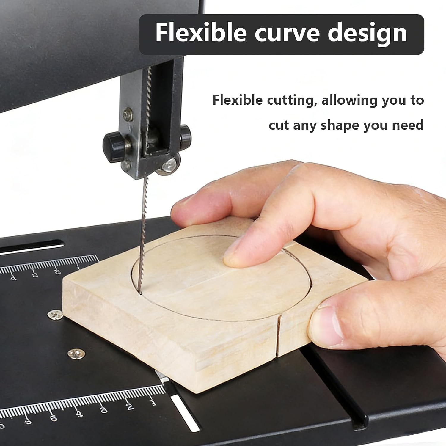 DIY benchtop Band Saw, Professional Woodworking Band Saw, 70mm Cutting Depth, Suitable for Cutting Wood and Acrylic, 90mm Throat Depth, Suitable for Curved and Straight cuts