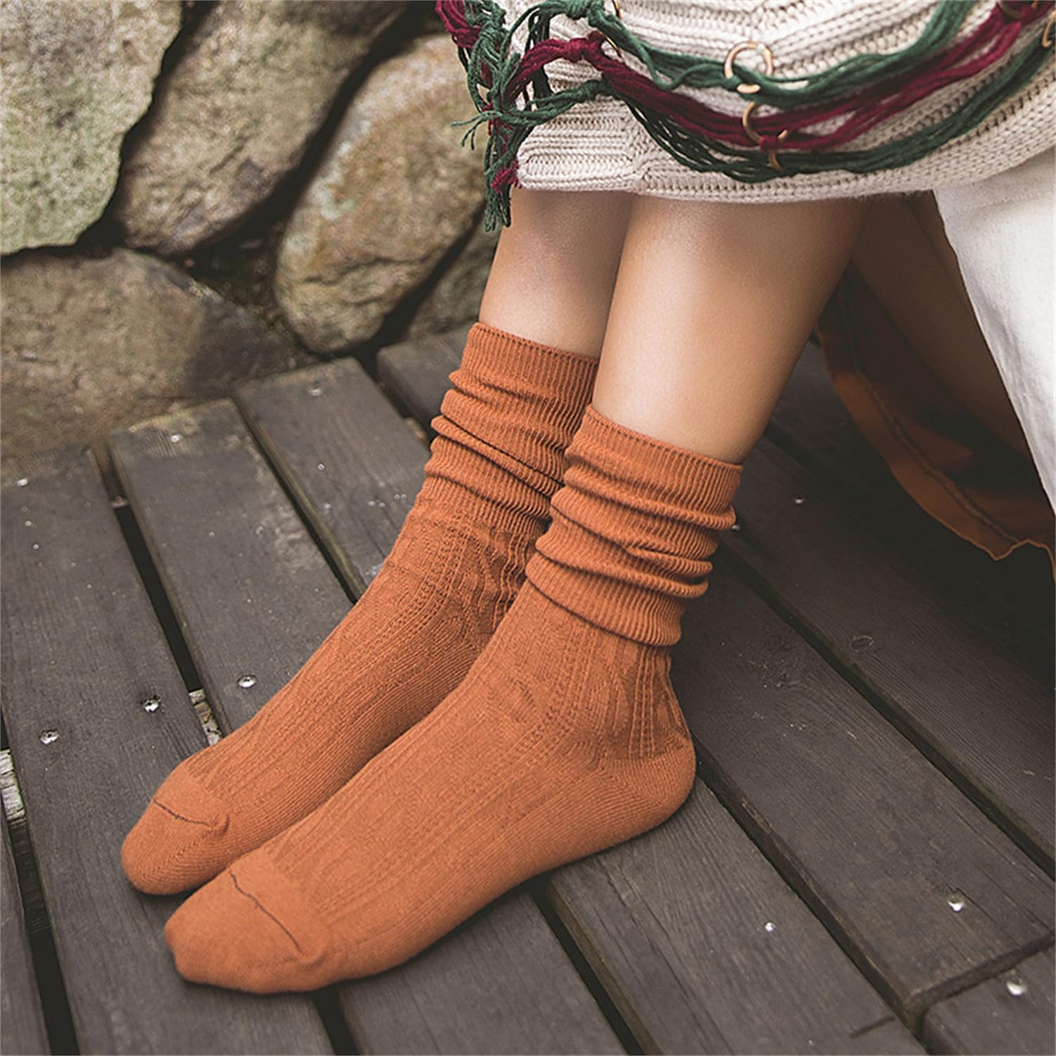 YYaaloa Womens Crew Socks Long Knit Above Ankle Crew Socks Slouchy Calf Casual Cotton Socks Ladies Dress Socks - Image 6
