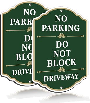 No Parking Do Not Block Driveway Sign, 2 Pack 10x14 In, Green