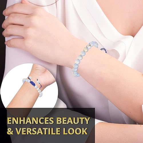 Vista 291 de Adjustable Crystal Bracelet – Gemstone Bead Bracelet with Adjustable Macrame String – Chic Gemstone Bracelet for Men and Women – 8mm Round Healing