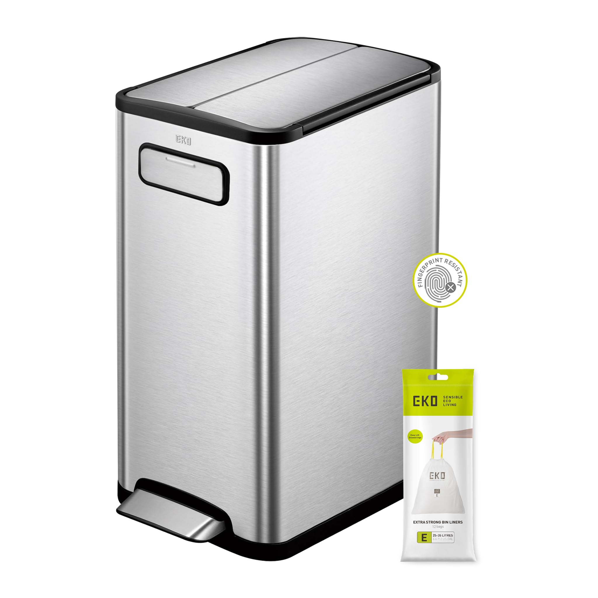 EKO Ecofly Kitchen Recycling Pedal Bin 30L Stainless Steel [Scratched/Dented]