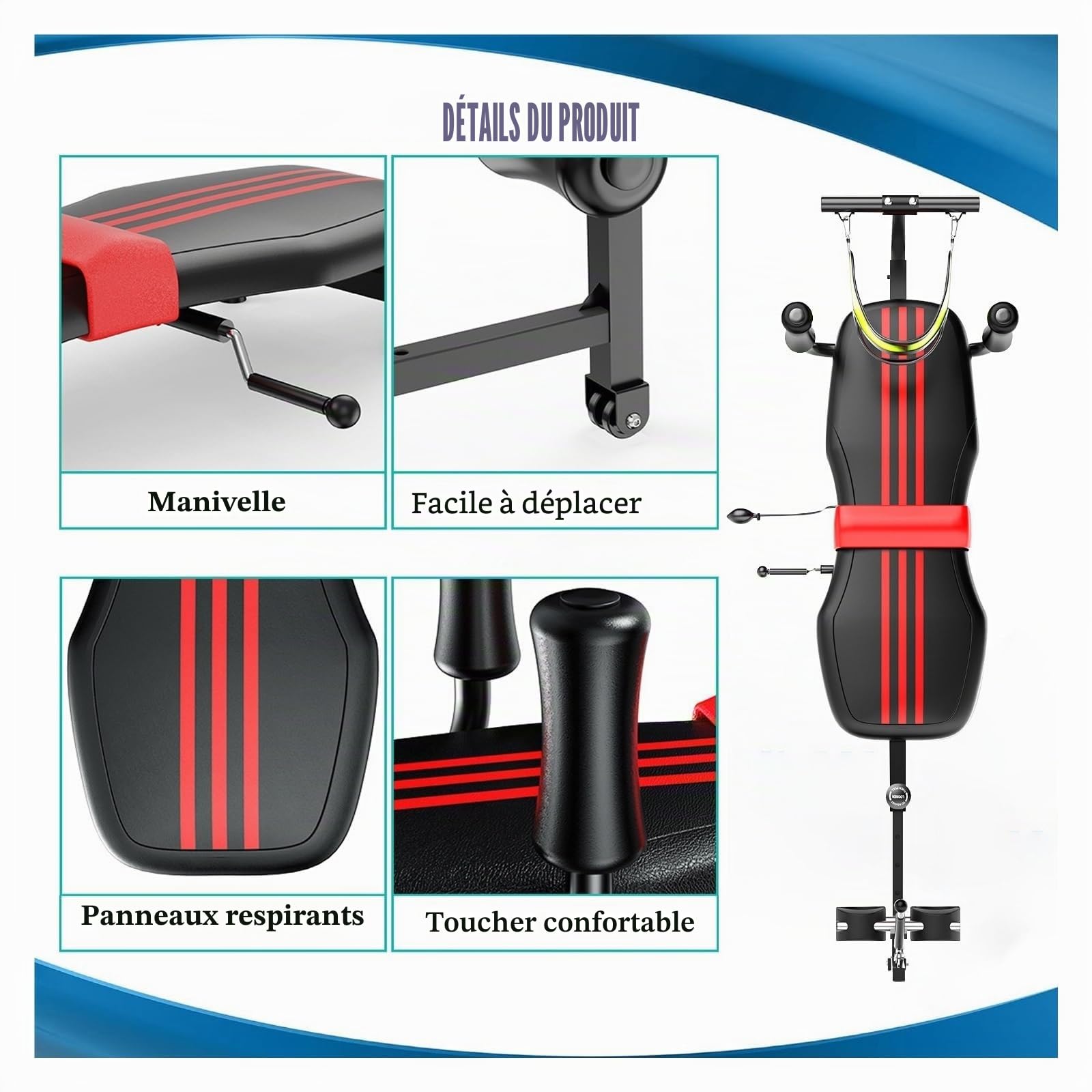 Banc D'étirement du Dos avec Traction Cervicale, Massage Cervical, Équipement de Gym À Domicile for Traction Lombaire Et de La Colonne Vertébrale, Étirements, Capacité de Charge Jusqu'à 330 LB
