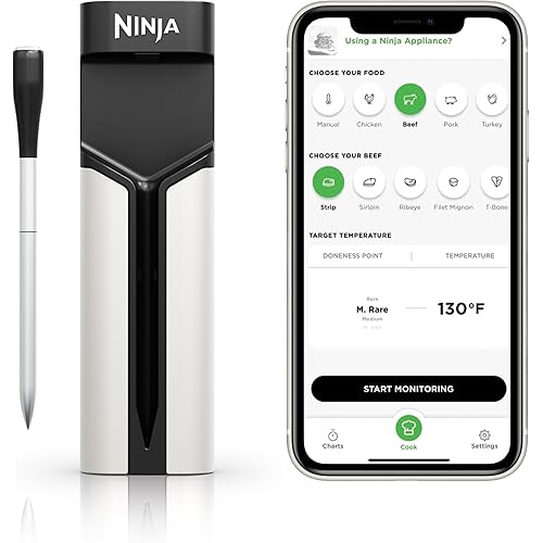 Ninja ProChef™ Indoor & Outdoor Wireless Meat Thermometer for Grill, Oven, Smoking, Roasting, Air Frying, Flame Resistant Long Battery Life Bluetooth, Waterproof, WP100C (Canadian Version)