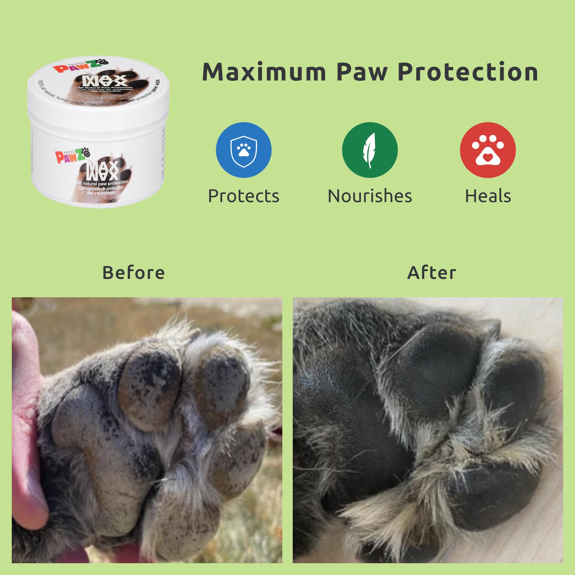 MaxWax Dog Paw Balm - 100% All Natural Paw Balm for Dogs - Lick Safe - Paw Soother for Puppies and Adult Dogs - Wax for Dog Paw Protector - 200g (7 oz)