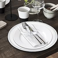 Vista 3 de Okllen 12 Pack Plastic Round Charger Plates, 13" Dinner Chargers Decorative Plates with Beaded Rim, Embossed Charger Serving Plates for Wedding