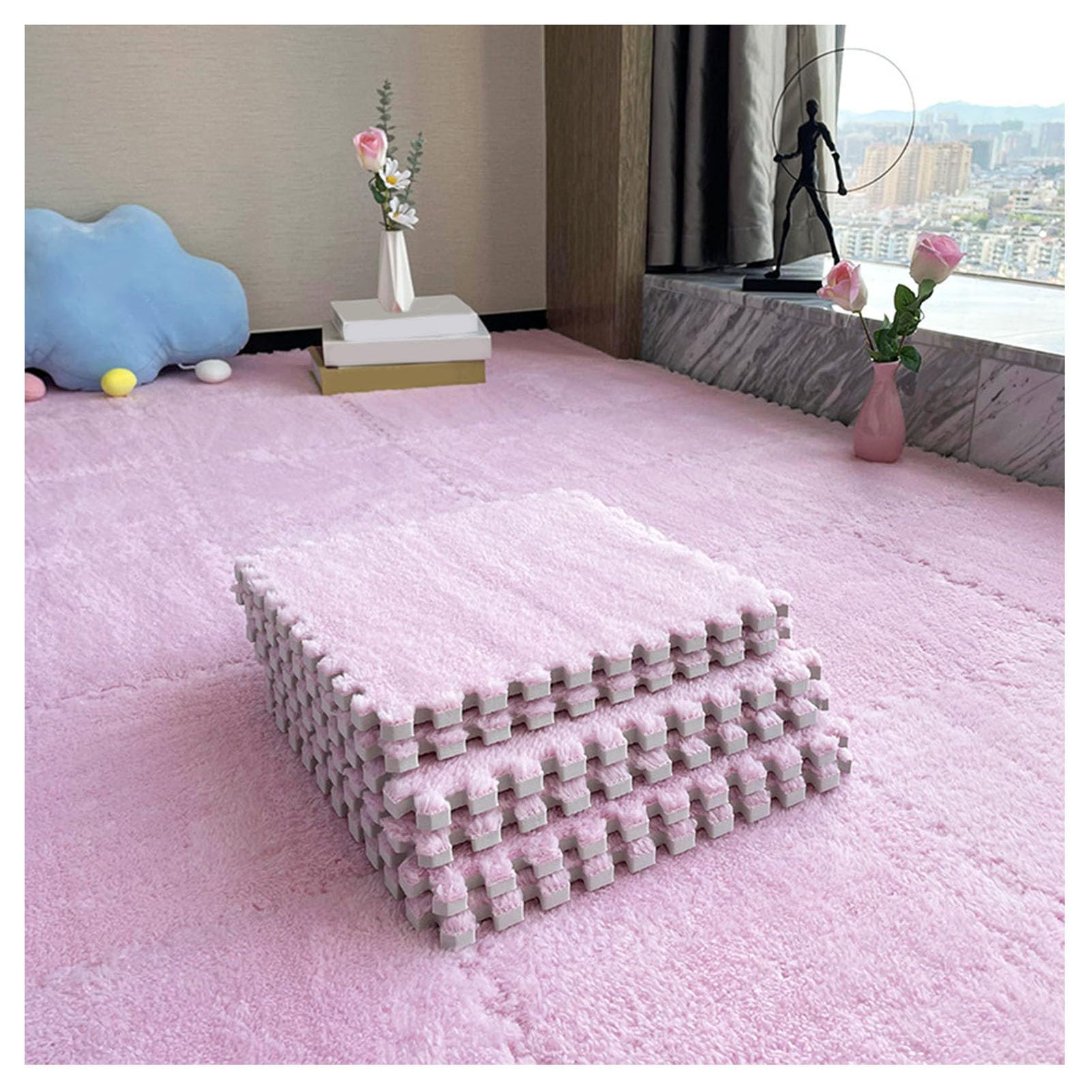 Piastrelle per Moquette in Schiuma ad Incastro da 80 Pezzi - Tappetino Puzzle Morbido a Forma di P per camere da Letto, Sale Giochi e camerette per Bambini - Blocchi di Schiuma Puzzle (spess