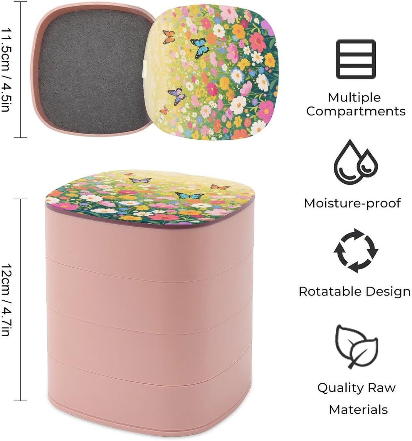 Colorful Flower Sea World Jewelry Box Travel 4-Layer 360° Rotating Jewelry Tray Case Large Capacity Jewelrys Organizer with Mirror Small Jewelry Storage Case for Idea Gift image 2