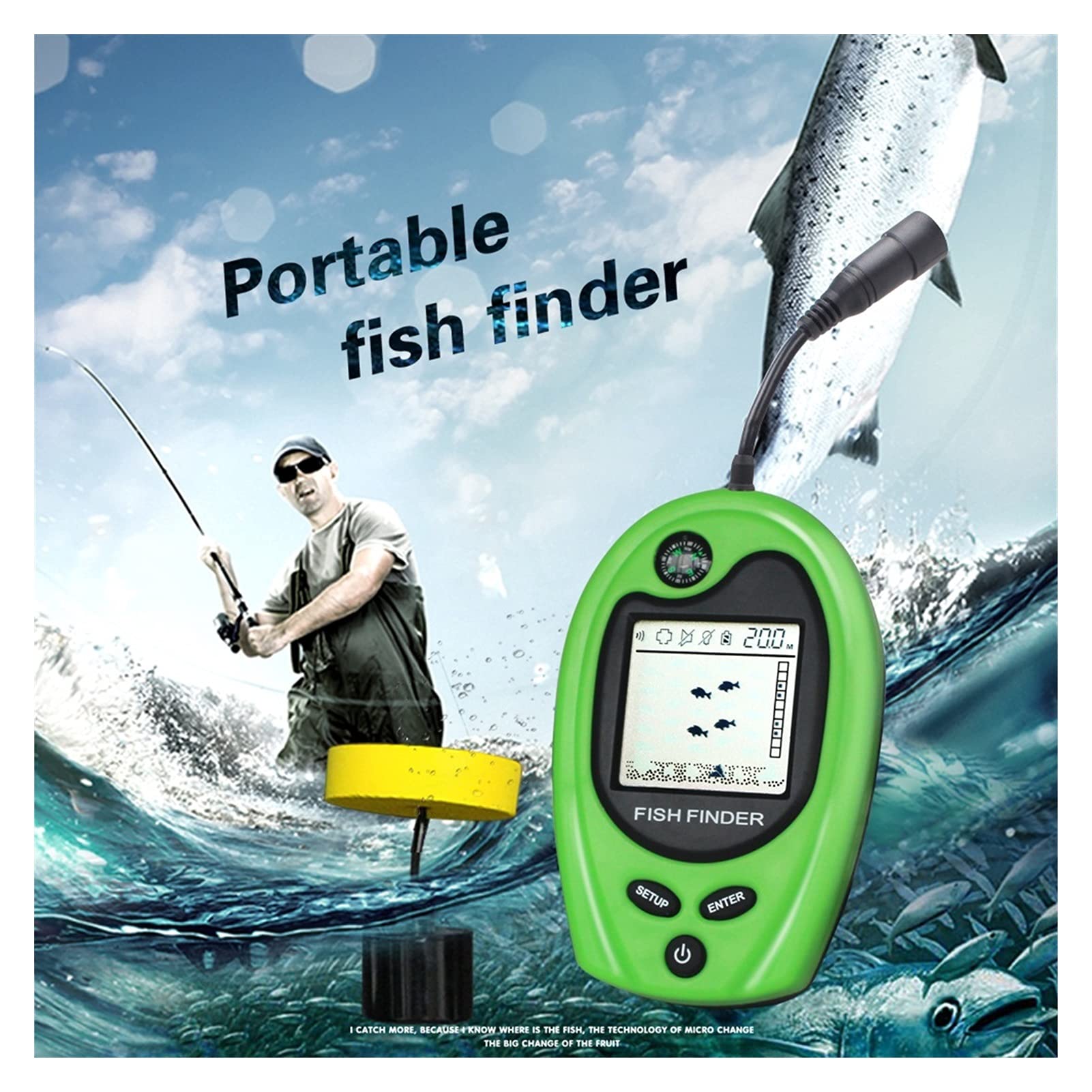 Podwodna kamera wędkarska, Przenośny przewodowy Fish Fishing Sounder Fish Alarm Fishfinder 100M Fishing Echo Sounder Detektor do Pesca