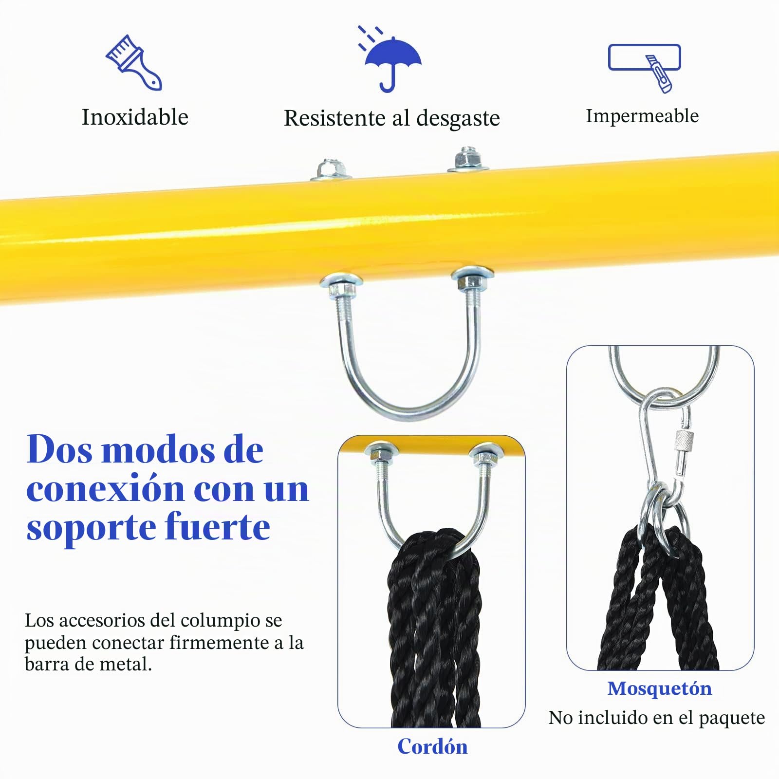 RELAX4LIFE Soporte para Columpio Individual de Hierro con Capacidad de Carga de 200 kg, Marco de Columpio con 3 Ganchos para Colgar, 195 x 181 x 184 cm (Marco-1-Amarillo)