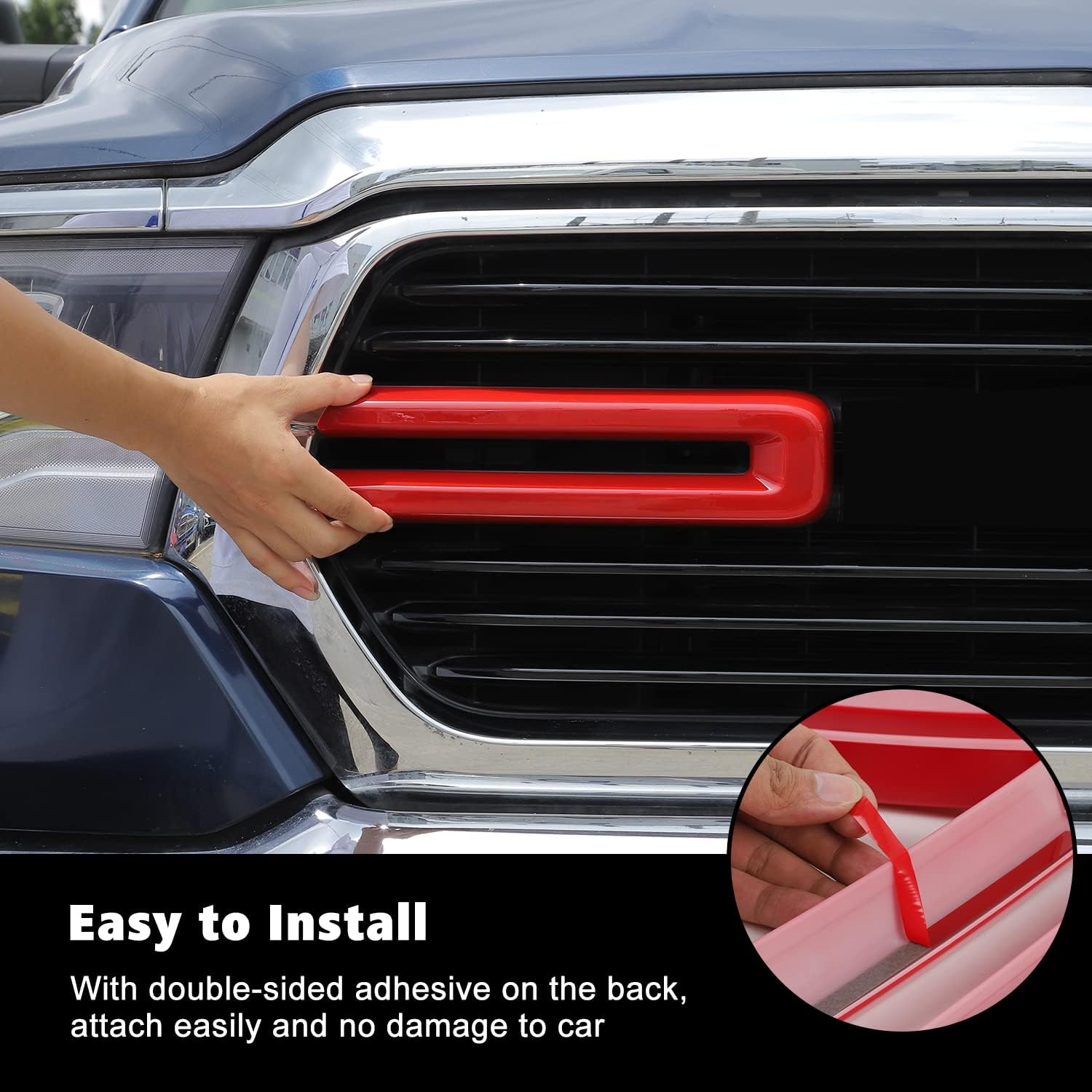Front Grille Inserts Trim Cover Grill U Bar Cover Frame Decoration Exterior Accessories for Dodge RAM 2018 2019 2020 2021 2022,Red