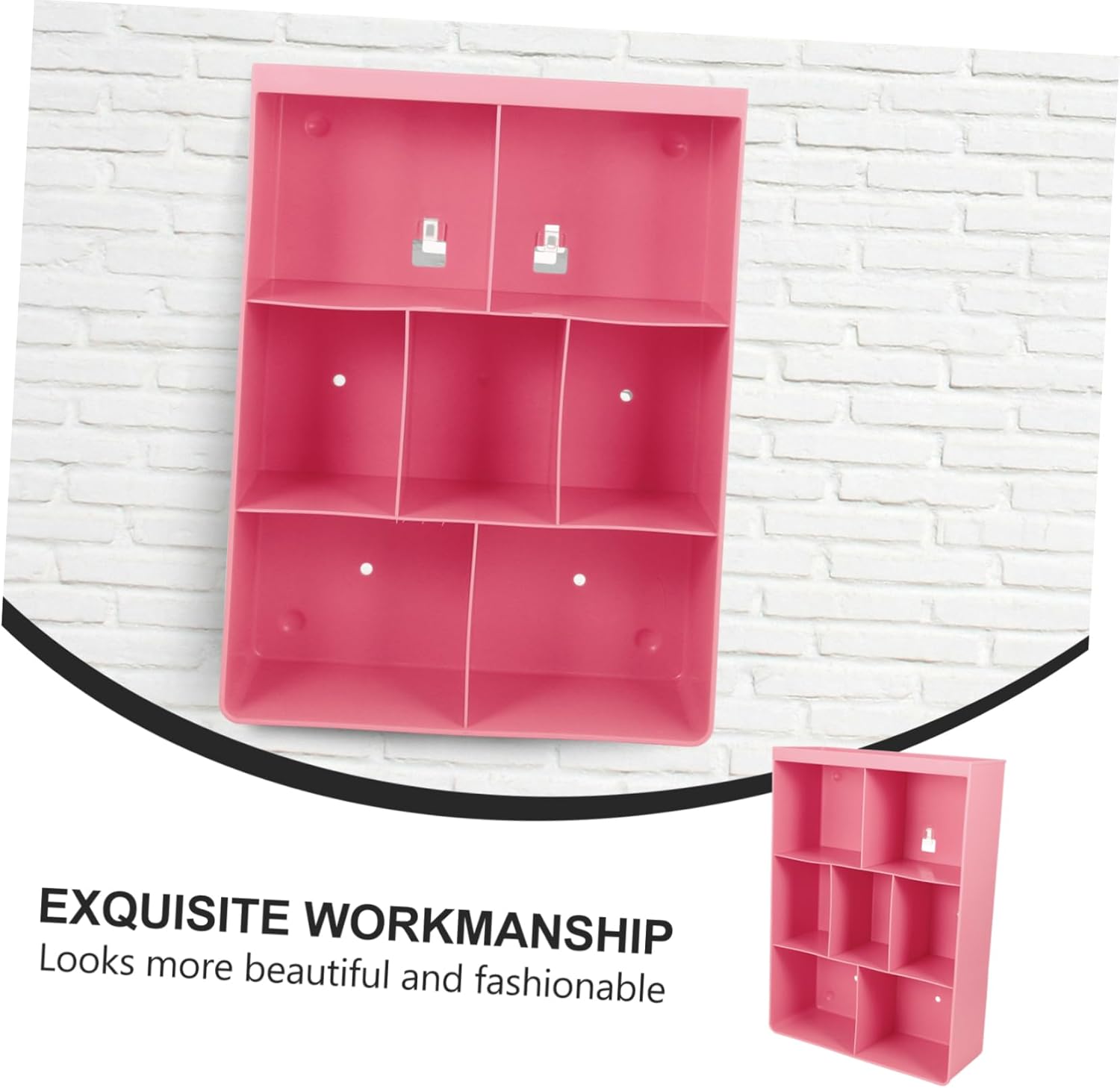1Pc Large Pink Wall Hanging Storage Rack Adhesive Compartment Holder for Kitchen Bathroom Easy Installation Material Organizes Cups Bottles