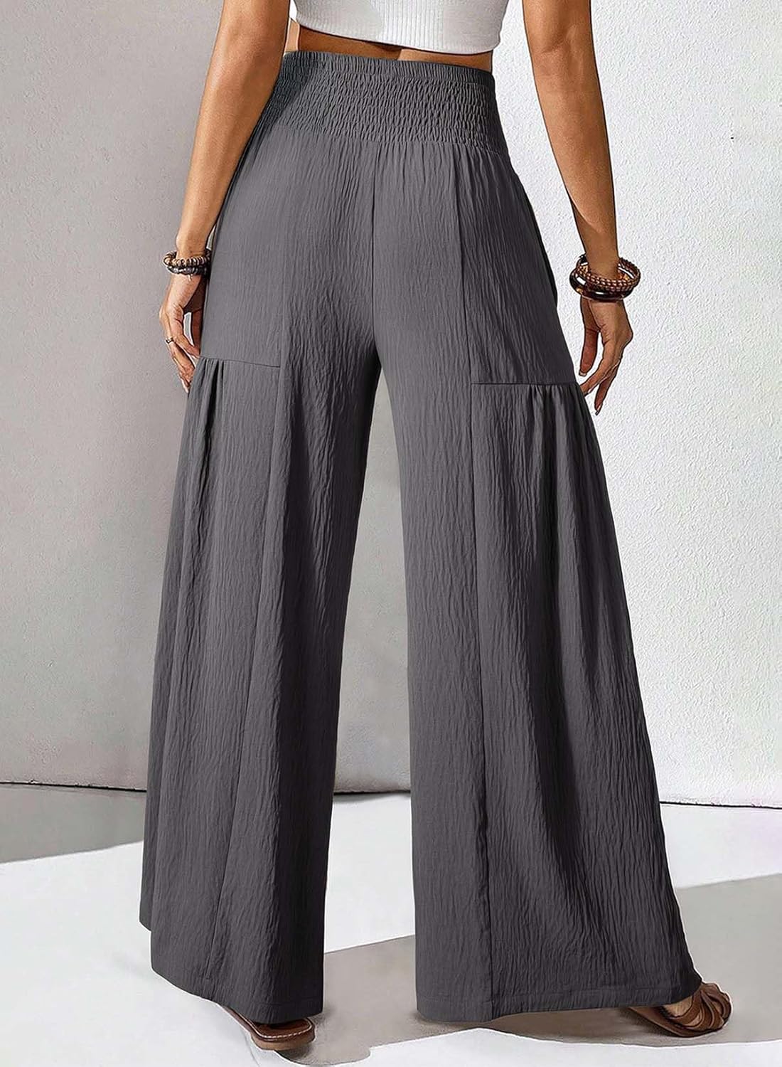 BLENCOT Women's Maternity Smocked Waist Palazzo Pants Wide Leg Casual Trousers for Pregnancy - Image 2