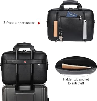 TIDING Full Grain Leather Briefcase for Men 15.6 Laptop Waterproof, Black