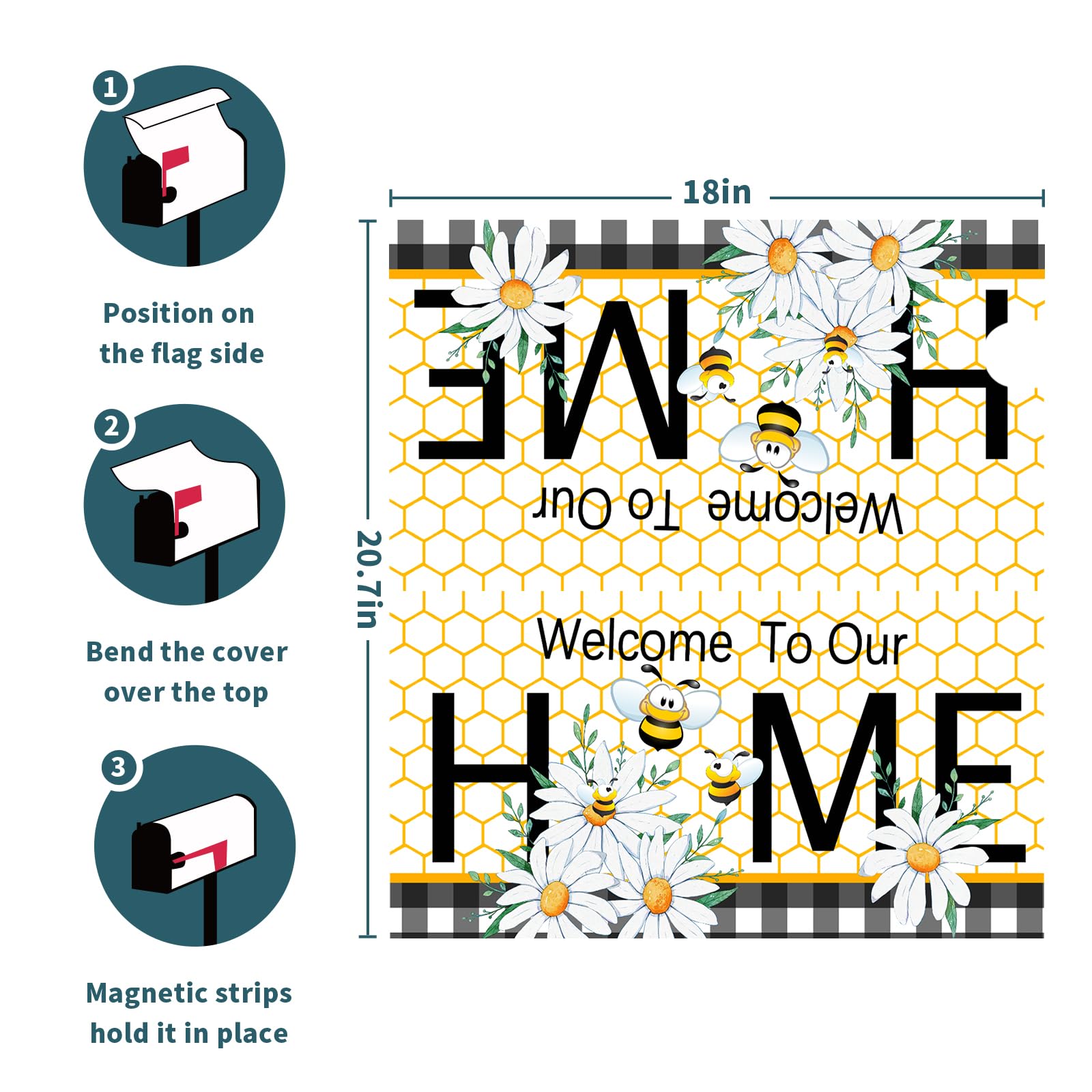 Sweetshow Couverture Magnétique De Boîte Aux Lettres Motif Marguerites D'été – Décalcomanies Vintage Pour Grande Boîte Aux Lettres – Décoration De Jardin Et Cour Pour L'extérieur – 64,5 X 53,3 Cm