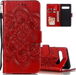 LEECOCO for Samsung S10e Case Mandala Embossing Luxury PU Leather Flip Notebook Wallet Bookstyle Magnetic Stand Card Slot Folio Bumper Protection Cover for Samsung Galaxy S10e Mandala Red LD