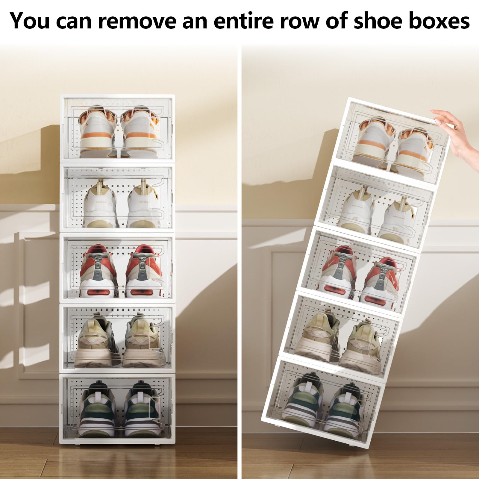 Scatola per scarpe, 12 pezzi, in plastica trasparente, impilabile, scarpiera con ante per donne/uomini, per scarpe, misura UK 9,5 (32,5 x 23 x 13,5 cm, trasparente)