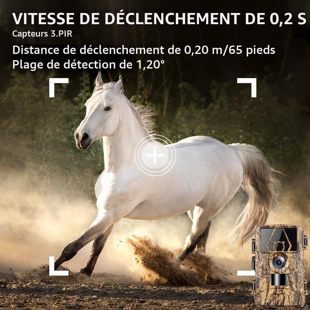 Caméra de Chasse 8K 60MP Full HD Camera Chasse avec Carte SD 32GB Nocturne Activé par Le Mouvement Infrarouge Surveillance Exterieur Grand Angle 120° Distance de Déclenchement 20m IP66 Étanche