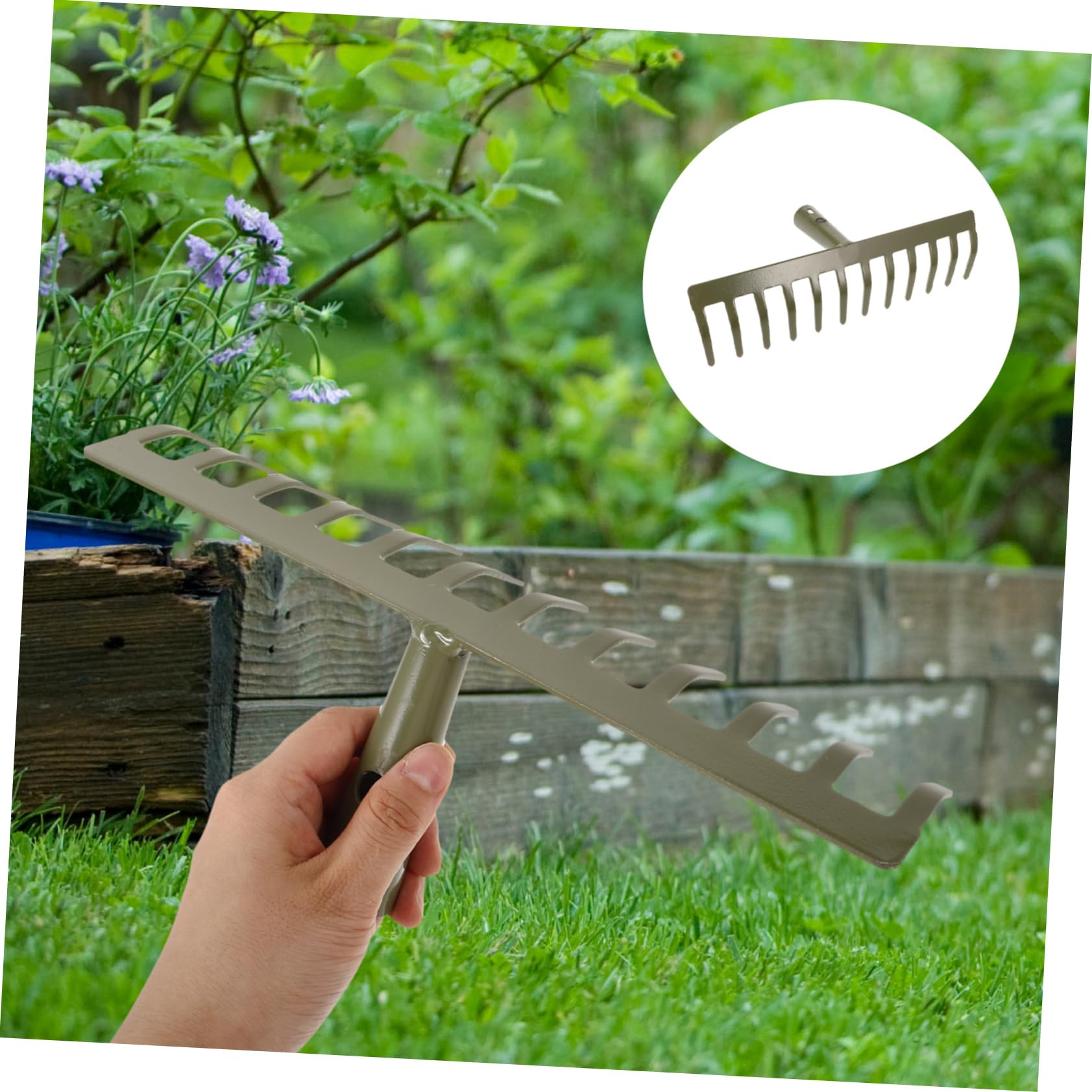 SHINEOFI 2 Stück Gartenrechen Gartenrake Im Freien Zinken Pflicht Klein Gartenarbeit Schwer Lockerung Rakes Werkzeug Blattschaufeln Lagerrechen Kohlenstoffstahl Green